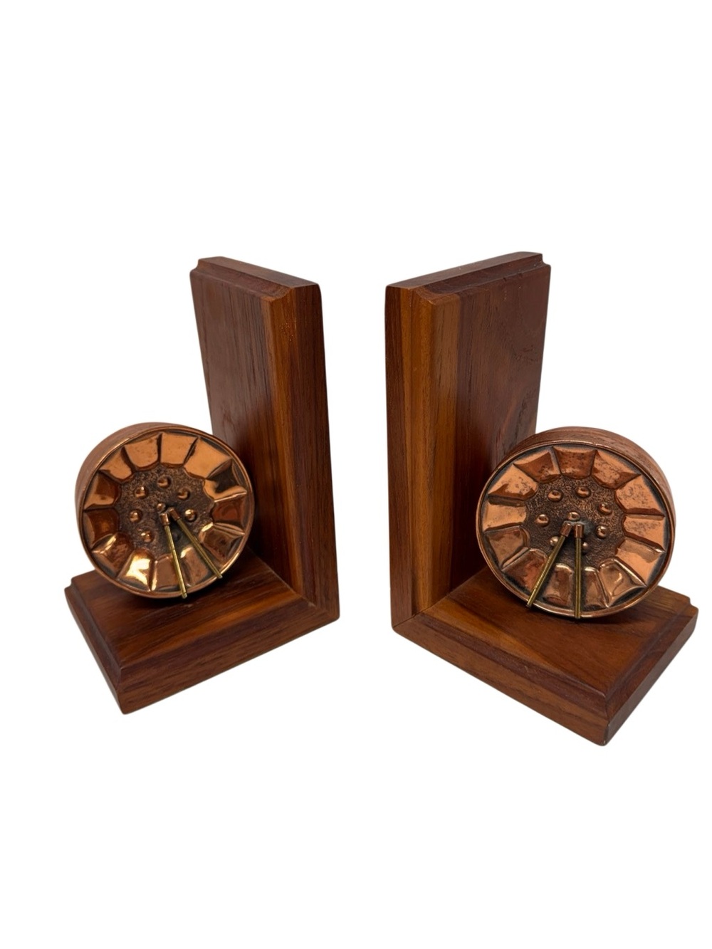 Handcrafted Copper & Wood Bookends - Brown Copper Accent Trinidad